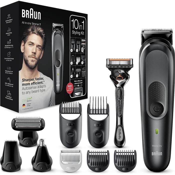 Tondeuse BRAUN MGK7320 Tout-En-Un 7-en-1 - Pour Barbe, Cheveux, Corps - Rechargeable Sans Fil