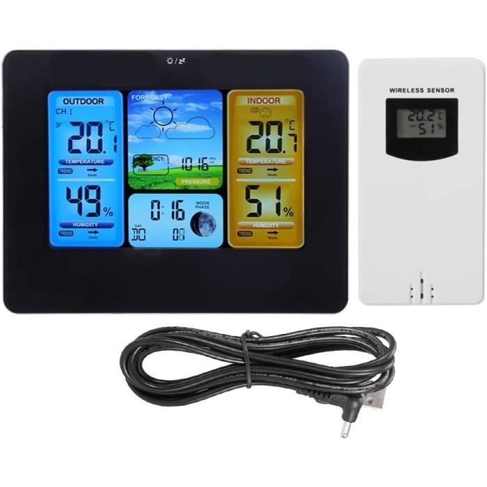 Station Météo Intérieur Extérieur Sans Fil - Écran LCD Couleur, Prévisions, Thermomètre Hygromètre, Horloge DCF, Capteur Extérieur Inclus