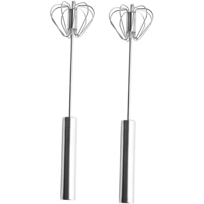 Lot De 2 Fouets Rotatifs Semi-Automatiques Acier Inox – 10 Et 12 Pouces – Mélange Rapide Et Sans Effort