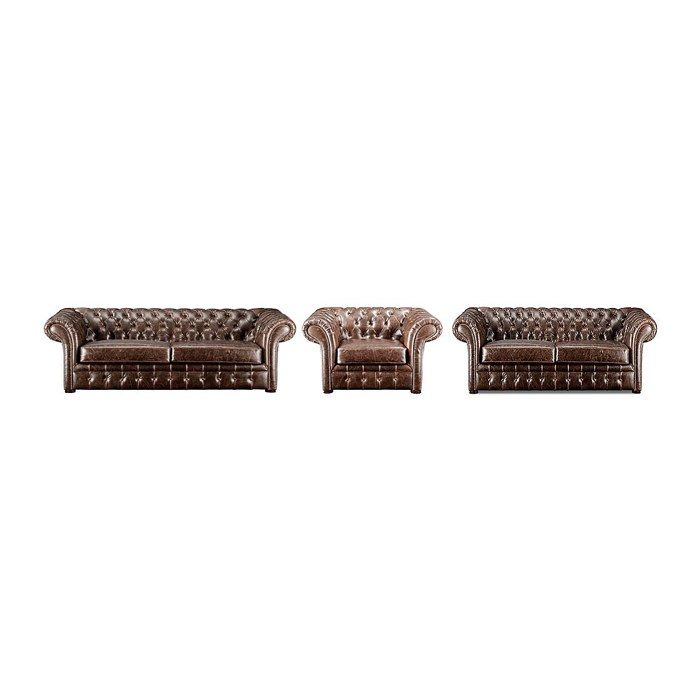 Canapés 3 places 2 places et un fauteuil chesterfield CLOTAIRE 100% cuir vieilli
