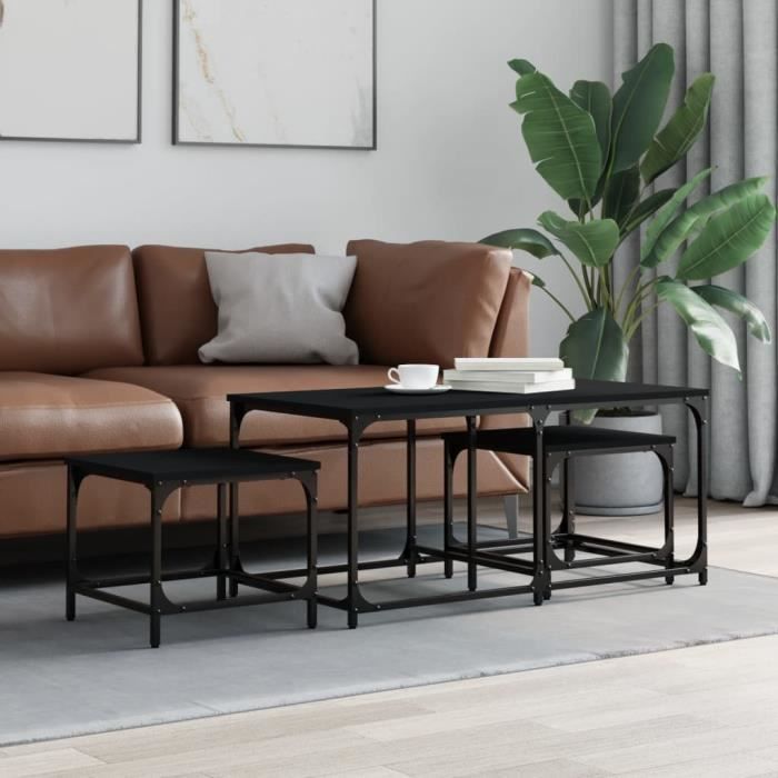 vidaXL Tables basses gigognes 3 pcs noir bois dingénierie 835389