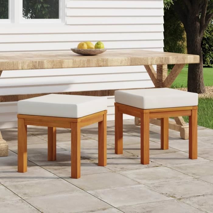 Tabouret de jardin - Acacia - 40x40x42 cm - Coussins souples - Meuble extérieur - Beige