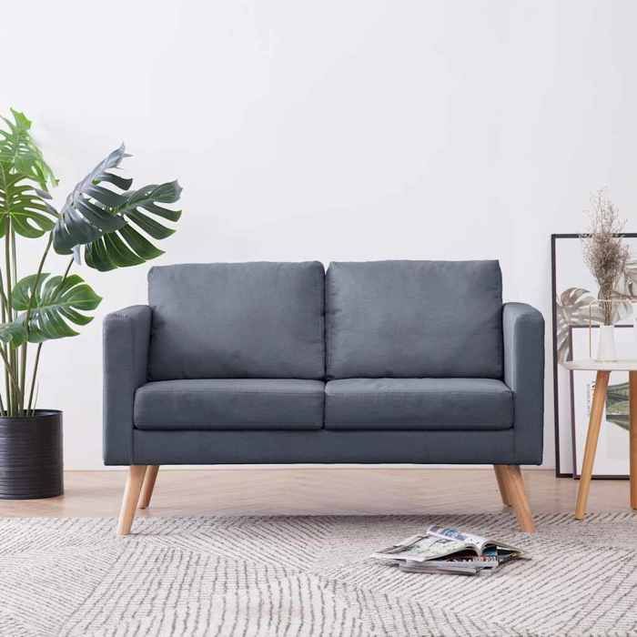 vidaXL Canapé Chesterfield 2 Place Tissu Gris Foncé Salle de Séjour Salon Sofa 242220