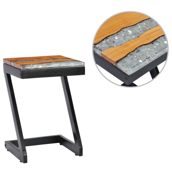 vidaXL Table basse 30 x 30 x 50 cm Bois de teck massif et polyrésine