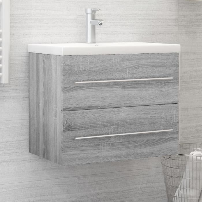 815643 vidaXL Armoire de lavabo Sonoma gris 60x385x48 cm Bois dingénierie