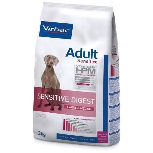 virbac veterinary hpm chien adulte medium (+12mois 11 à 25kg) large (+18mois +25kg) sensitive digest 3kg