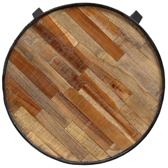 Table basse ronde bois de récupération et métal noir Liaish