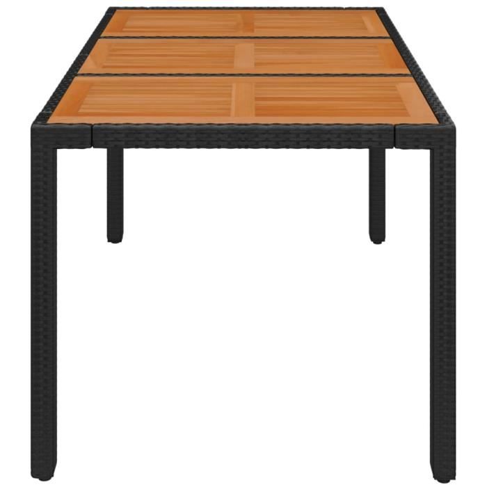 wxs - table de jardin dessus en bois noir 150x90x75 cm résine tressée - dx0833