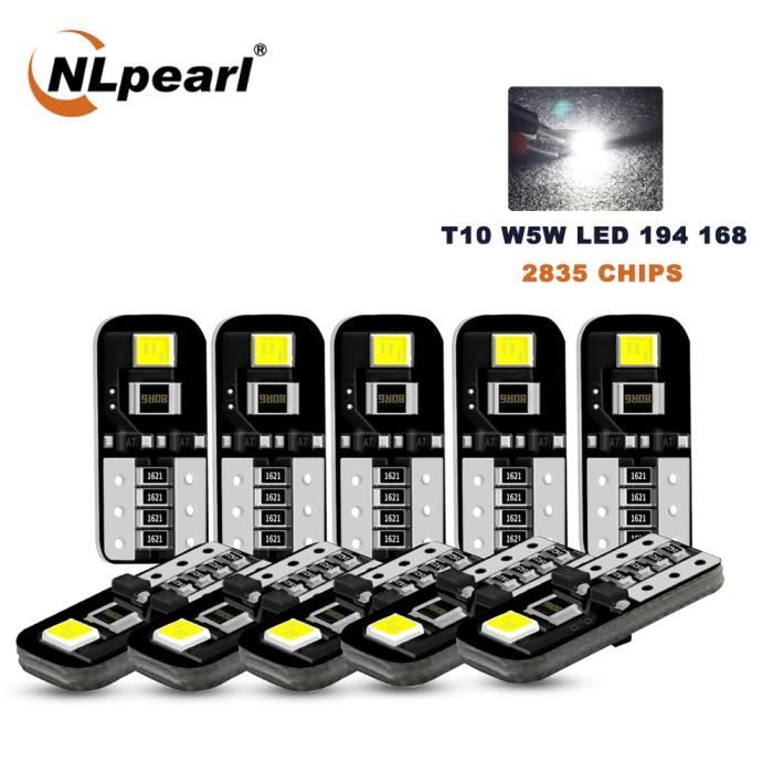 Lot De 10 Ampoules LED T10 W5W 12V - Veilleuses Voiture/moto, 6000K Blanc Froid, 2 SMD 7020