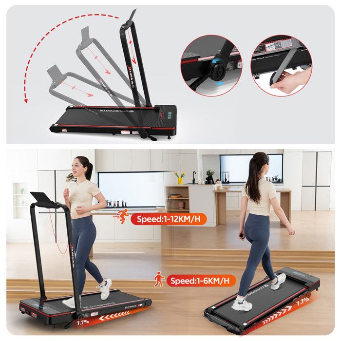 Tapis De Course Pliable – MERACH - Inclinaison 15% - 0.8-12km/h - Moteur 1.25CHP - Écran LCD - Bluetooth – Connectivité APP - Sport