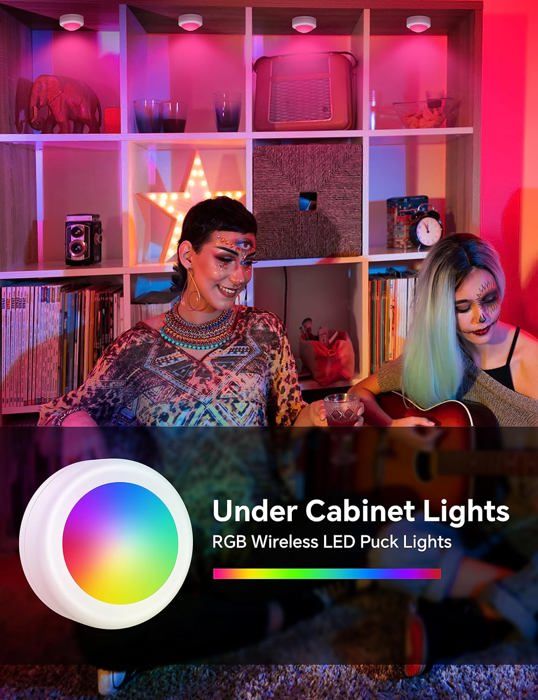 2 Lampes LED Adhésives Sans Fil + Télécommande - 13 Couleurs, 4 Modes - Pour Placard, Escalier