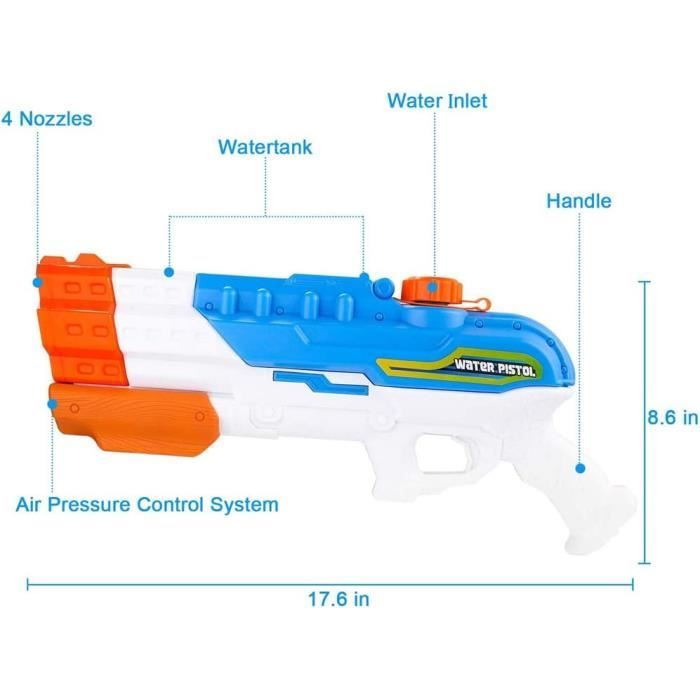 YADOBIG Pistolet à Eau Dinosaure – Lot De 2, 1200 Ml, Portée 7-10 M, Jouet D'Été Pour Piscine Et Plage