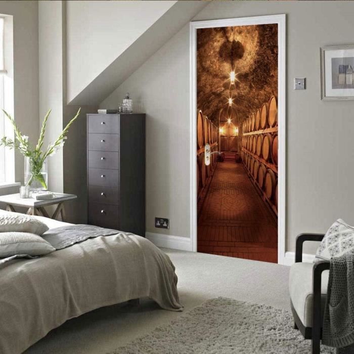 3D Porte Muraux Auto-Adhésif Stickers - Porte En Bois Creuse Rétro 80 X 200 Cm - Vinyle Étanche Porte Autocollants Pour Salon Chambre Décoration
