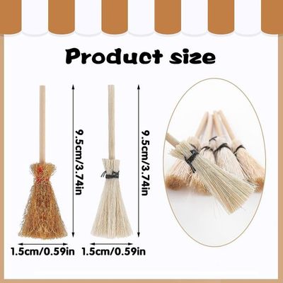 12 Mini Balais En Paille Pour Maison De Poupée - 10cm - Bambou Naturel - Décoration Et Jeu Créatif