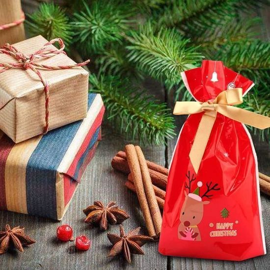 120 Pièces Sacs De Biscuits Bonbons De Noël,Sachets En Plastique Noël,Sacs à Biscuits De Noël