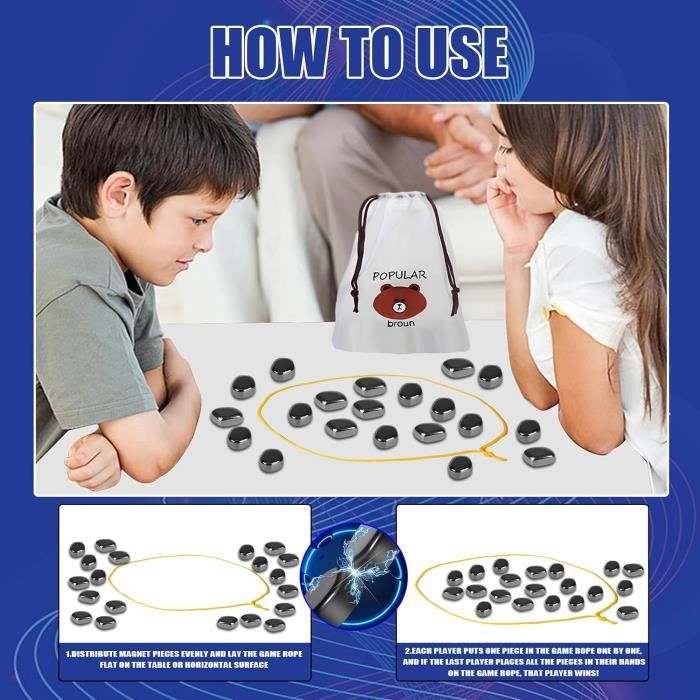 Jeu De Stratégie Magnétique Portable - 24 Pièces Aimantées + Corde + Sac - Voyage, Famille, Cadeau - Dès 6 Ans