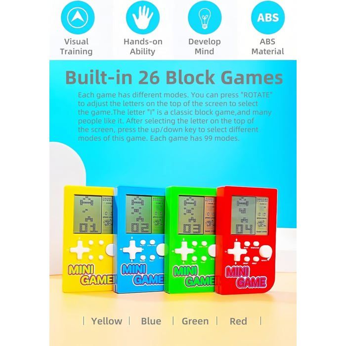 Game Boy Color: Jeux, Consoles Et Accessoires Console Jeu Rétro TAQY Block 999 En 1 - Jeux De Briques, Bataille De Chars - Portable, Poche, Années 80-90 - Bleu Console De Jeux