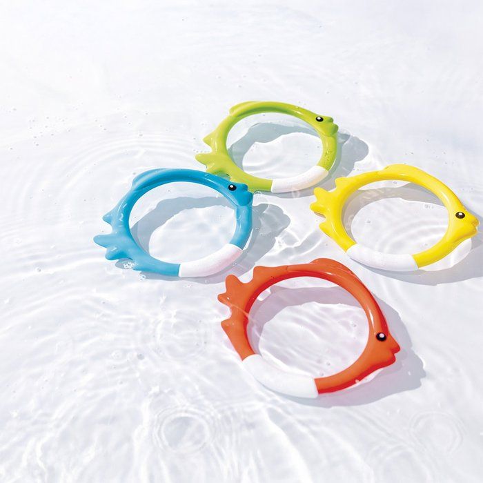 Intex Lot De 4 Anneaux De Plongée Poissons – Jeux De Piscine Souples, 4 Couleurs Assorties, Dès 6 Ans