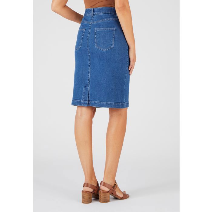 Jupe Crayon Denim & Co. – Coton Bleu – Taille 10 – Zip Et Poches
