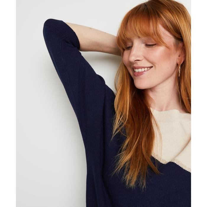 GRAIN DE MALICE Pull bi color femme Marine Cdiscount Pret a Porter
