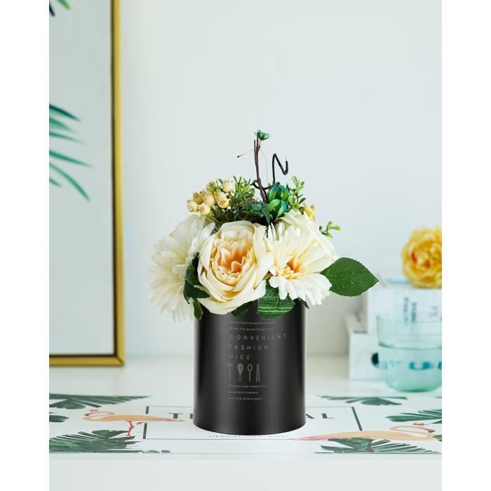 Lot De 2 Pots Ustensiles Cuisine Noir Acier Inoxydable - Égouttoir Couverts Vertical - Grand Et Petit