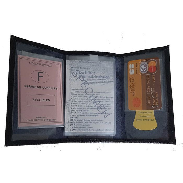 Porte-papiers Voiture Personnalisable En Cuir Noir - Format 14.5x9.5 Cm - Pour Carte Grise, Permis - Cadeau Motard