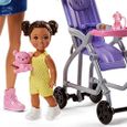 Barbie Famille Coffret Poupée Skipper Baby-Sitter et sa Poussette avec Figurine de Fillette Brune et Accessoires, Jouet  FJB0-3