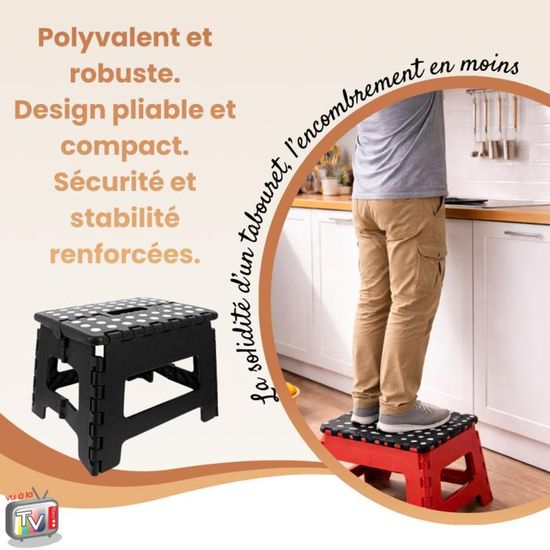 Marchepied Pliable Noir - 22 Cm De Hauteur, Supporte 150 Kg - Idéal Maison, Camping, Bureau