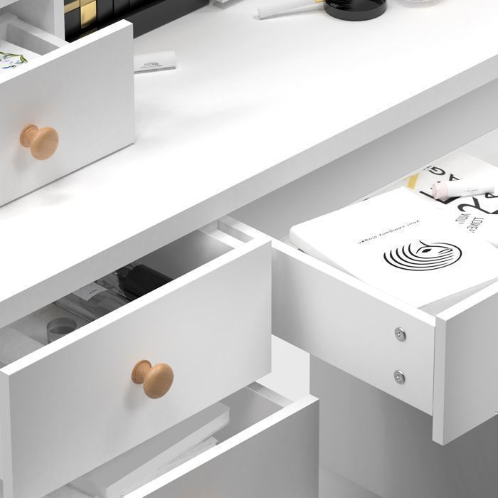 Coiffeuse Avec Miroir Et Tabouret - Table De Maquillage - 6 Tiroirs - Miroir Coulissant - Étagères Ouvertes - 80*37*122cm - Blanc - Maison