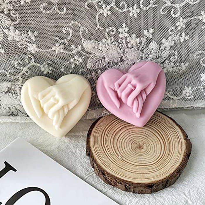 Moule à Bougie En Silicone Forme Cœur Tenant L'amour - Pour Bougies, Plâtre, Résine, 8,5x6x8,8 Cm
