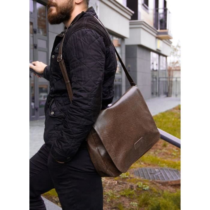 Sac Bandoulière Homme En Cuir Véritable Marron - Dimensions 23,5x18x10cm, Neuf Avec étiquettes