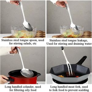 Lot De 6 Ustensiles De Cuisine - 1 Louche 1 écumoire 1 Spatule 2 Cuilleres Percees 1 Spatule A Spaghetti Noir