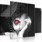 Tableau Déco Multi Panneaux Mural Impression Sur Toile 200x100 Femme Lèvres Rouge Noir Et Blanc