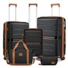 BRITISH TRAVELLER Set de 5 Valises de Voyage (55/66/76cm) Ultra Légere Rigide Bagage Cabine + Pliable Sac de Voyage avec Trousse de Maquillage, Noir