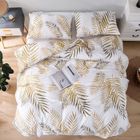 ASHANLAN Housse de Couette 200x200 Feuilles de Palmier Tropicales Or et Blanc Parure de Lit Adulte - Linge de Lit avec Taie d'oreiller 65x65