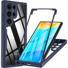 E.F.CONNECTION Coque Intégrale pour Samsung Galaxy S23 Ultra Antichoc Tranparent Bordure Bleu Marine Rigide