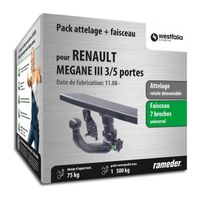 Attelage - Renault MEGANE III 3/5 portes - 06/12-12/99 - rotule démontable - Westfalia - Faisceau universel 7 broches