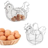 EJ.life Panier à œufs en forme de poulet 1 Panier à œufs en Fil Métallique avec Poignée, Panier de articles set Comme montré