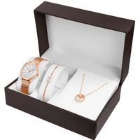Coffret Montres Femmes + Collier + Bracelet Bijoux Diamants Doré rose Luxe Magnifique Quartz de Marque- Cadeau de Noël Femme