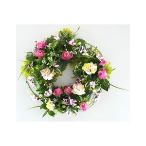 Magnifique Couronne Avec Fleurs Artificielles Rose Et Mauve