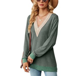 PULL Pull Femme Col V Manches Longues Pullover Avec Fen