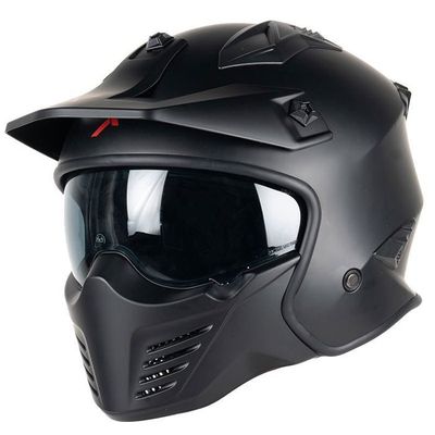 MOTOBLOUZ HADES Casque de moto JET avec visière solaire | Homologué ECE 22.06 | Black | Casque scooter MOTOBLOUZ