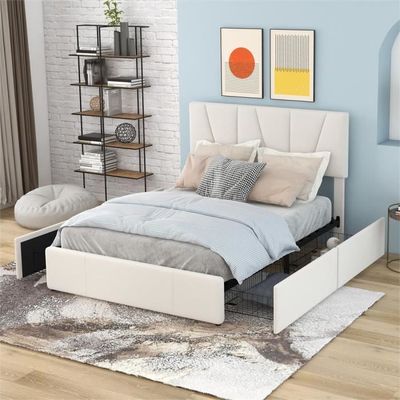 Lit Double Rembourré Avec Sommier LED Et USB,140x200cm Cadre De Lits