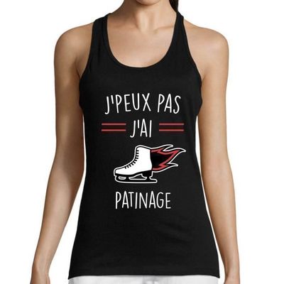 Débardeur - J'peux pas j'ai Patinage - Femme - Coton - Noir - Col arrondi