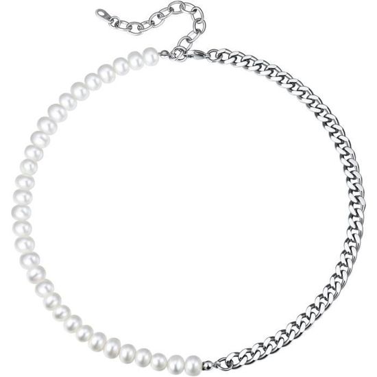 Collier Cercle/barre, Perle De Culture D'eau Douce, Maille Ovale Plaque Or 97346