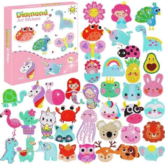 CHYEEH Diamond Painting Kit Enfant, 12 Pièces DIY Peinture Diamant Animaux Autocollant, Kit