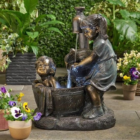 statue de jardin,figurine de fontaine exquise en résine de forme d'enfants de  rétro pour l'extérieur