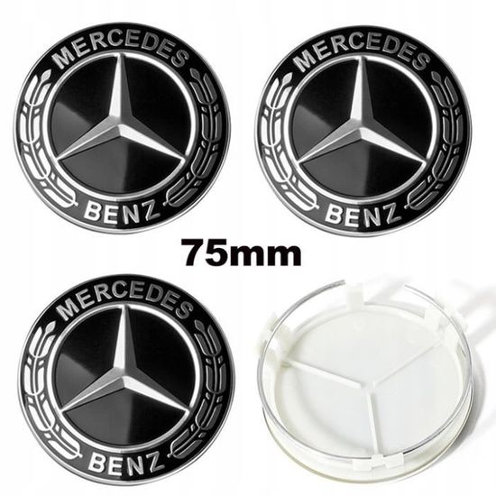 BEQ - 4pcs Centre De Roue 75mm Full Noir Mercedes Benz Logo Cache Moyeu Jante Emblème
