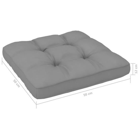 Coussin Palette Gris 50x50x12 Cm | Tissu Polyester Résistant – Pour Jardin, Terrasse, Canapé, Intérieur/extérieur