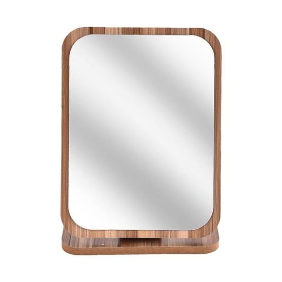 Miroir De Table Rotatif 360° En Bois - Miroir Maquillage Sur Pied, Réglable, Haute Résolution 22x17cm